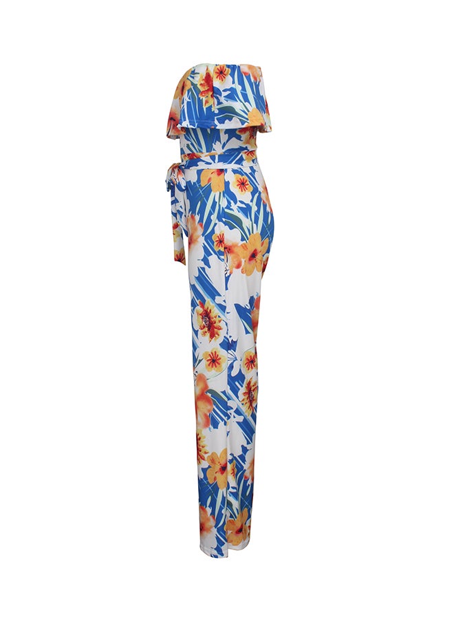 Digital Print Off-Shoulder Jumpsuit Yellow/Blue/White