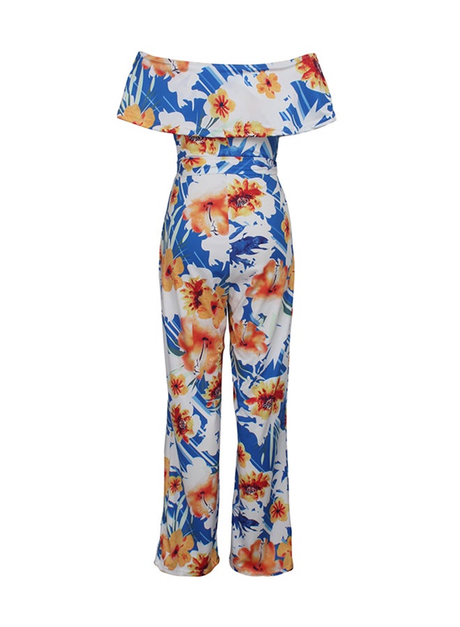 Digital Print Off-Shoulder Jumpsuit Yellow/Blue/White