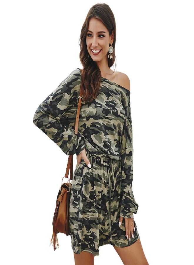 Spring Camouflage Off Shoulder Jumpsuit Army Green