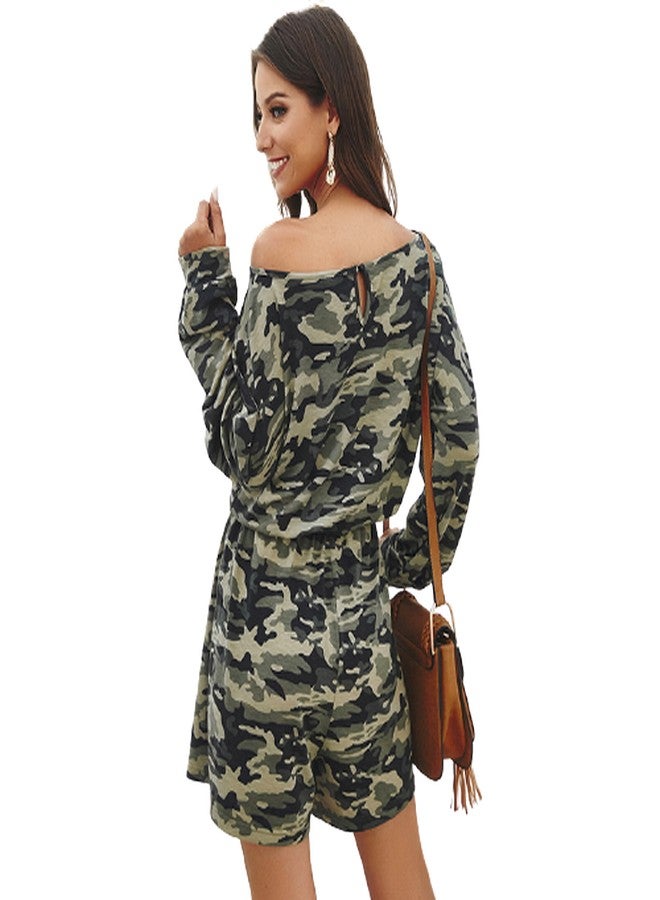 Spring Camouflage Off Shoulder Jumpsuit Army Green