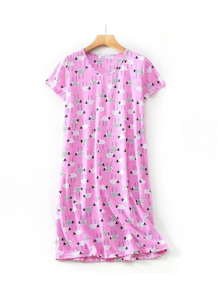 Cute Cartoon Cotton Homewear Knitted Sweet Large Short Sleeve Round Neck Pajamas