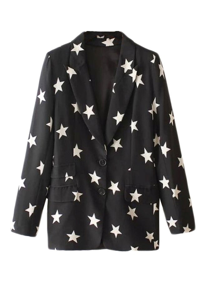 Long Sleeves Star Printed Blazer Black/White