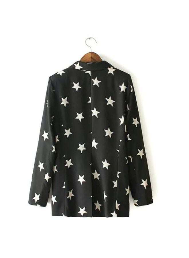 Long Sleeves Star Printed Blazer Black/White