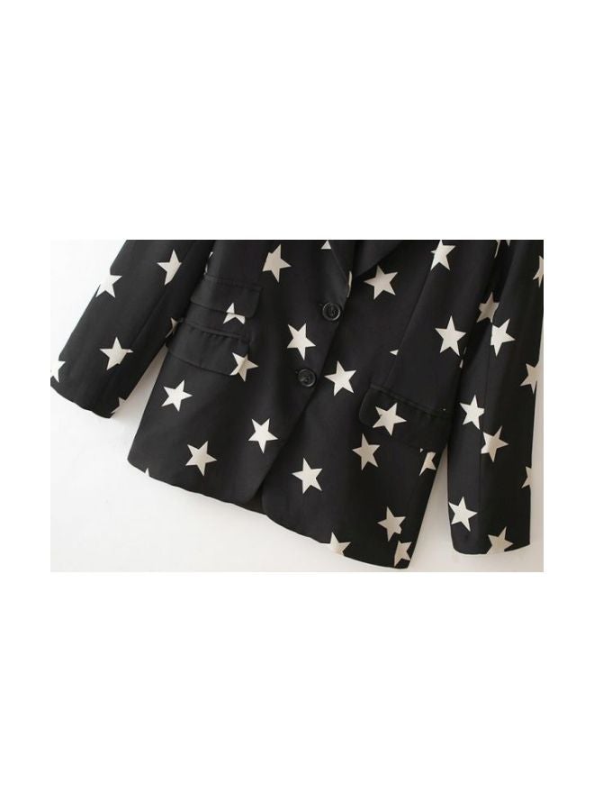 Long Sleeves Star Printed Blazer Black/White