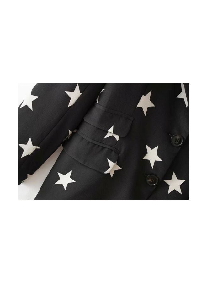 Long Sleeves Star Printed Blazer Black/White