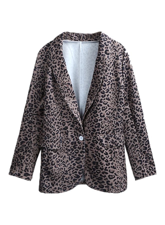 Elegant Leopard Print Blazer Coat Yellow