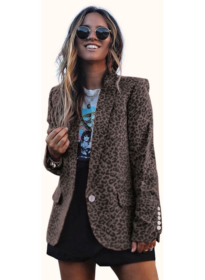 Elegant Leopard Print Blazer Coat Yellow