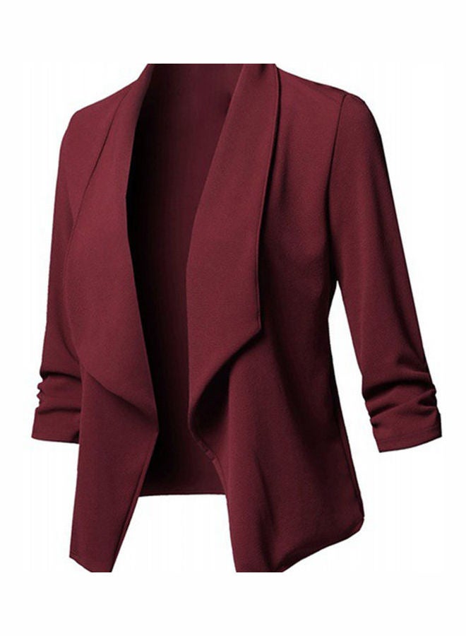 Solid Pattern Slim Fit Blazer Wine Red