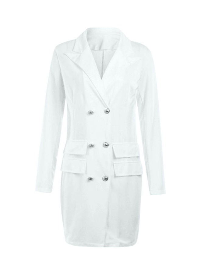 Formal Lapel Blazer V-neck Dress White