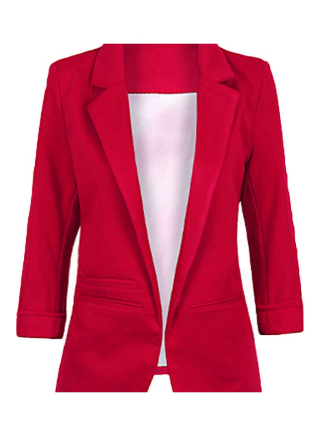 Chic Lapel Long Sleeve Slim Pocket Blazer Outwear Coat Red