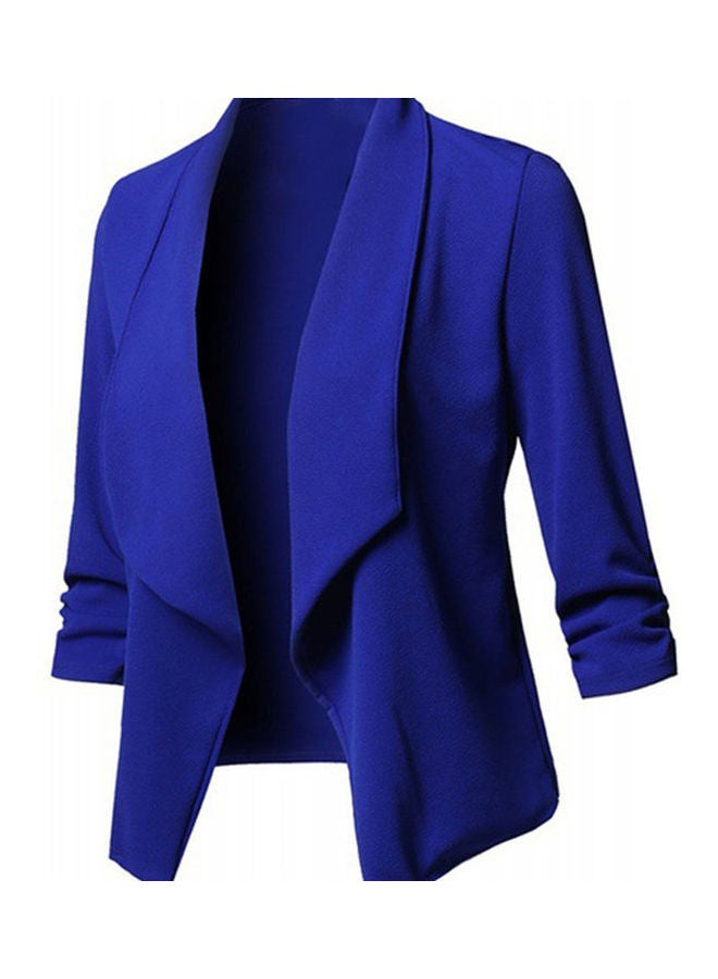 Office Slim Fit Lapel Open Front Short Blazer Blue