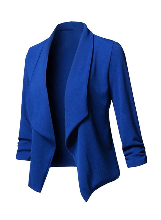 Solid Asymmetrical Open Front Blazer Royal Blue