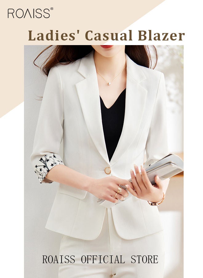 Women's White Suits with Scarf Long Sleeve Blazer Office Women's Wear Thin Casual Design Women's Blazers Lapel Long Sleeve Button Casual Business Jacket