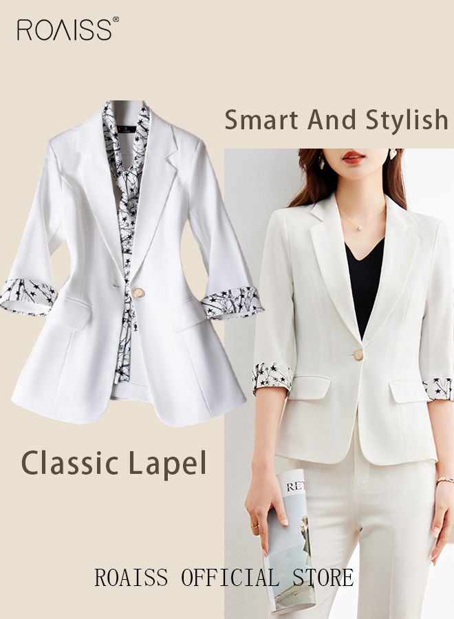 Women's White Suits with Scarf Long Sleeve Blazer Office Women's Wear Thin Casual Design Women's Blazers Lapel Long Sleeve Button Casual Business Jacket