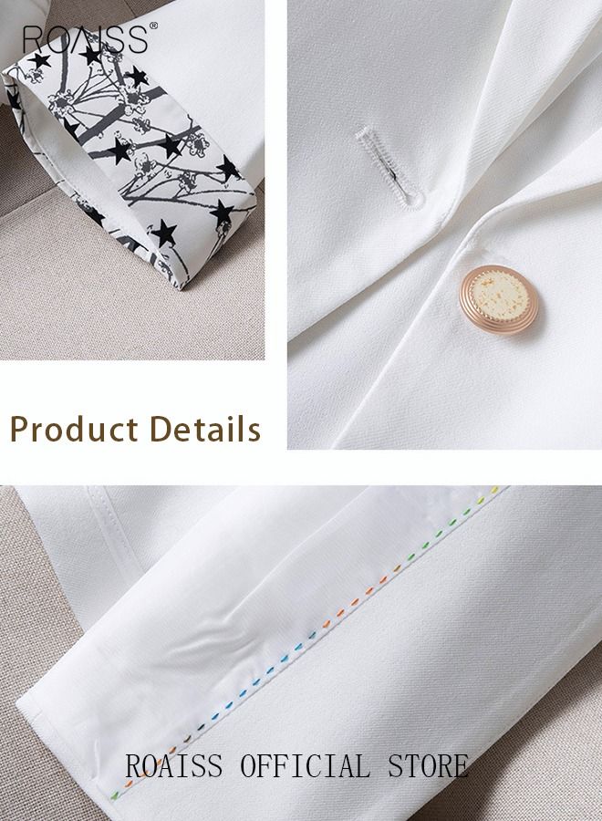 Women's White Suits with Scarf Long Sleeve Blazer Office Women's Wear Thin Casual Design Women's Blazers Lapel Long Sleeve Button Casual Business Jacket