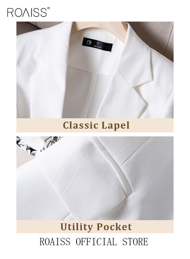 Women's White Suits with Scarf Long Sleeve Blazer Office Women's Wear Thin Casual Design Women's Blazers Lapel Long Sleeve Button Casual Business Jacket