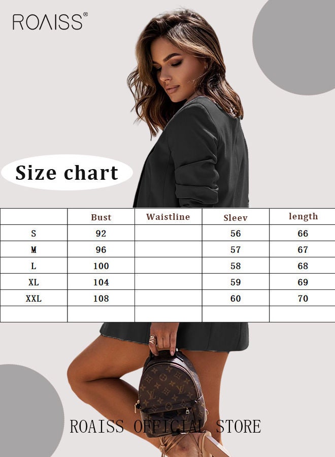 Women's Casual Business Blazer Fashion Solid Color Straight Shoulders Slim Fit Office Coat Ladies Classic Lapel Button Open Placket Suit Jacket with Shoulder Pads Black