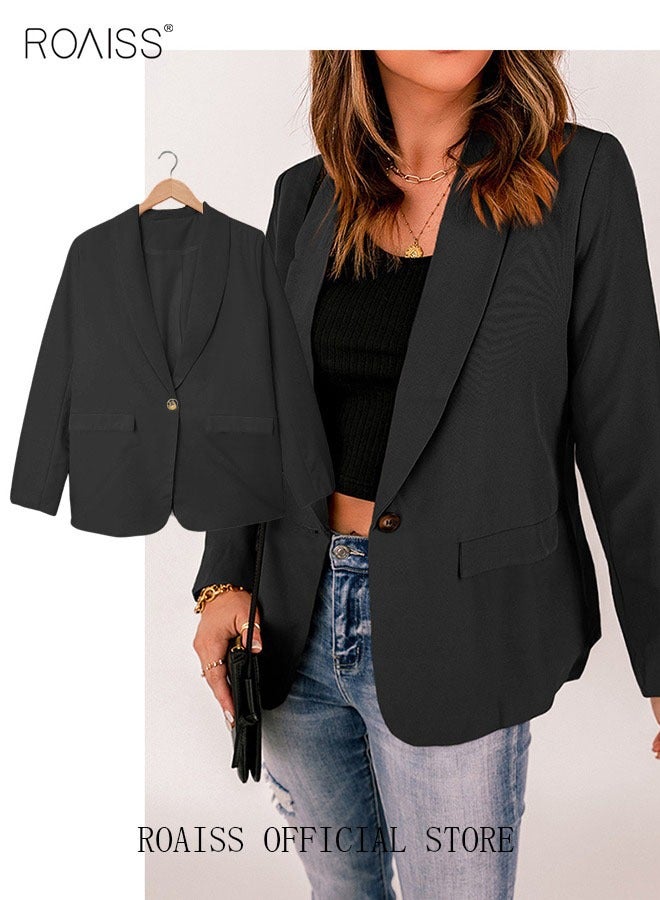 Women'S Casual Business Blazer Fashion Casual Solid Color Office Coat Classic Lapel Button Open Placket Coat