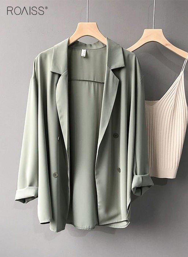 Women's Summer Lightweight Draped Blazer Smooth And Cool Material With Classic Lapel Design Button Open And Close Sunscreen Jacket