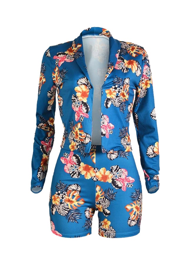 2-Piece Floral Print Blazer Set Blue