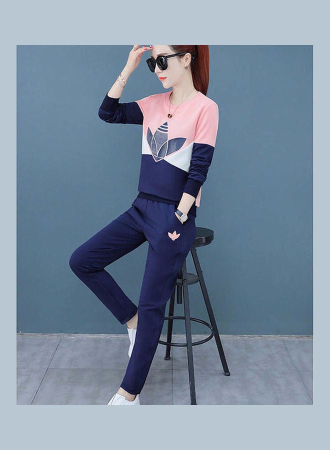 Printed Long Sleeves Top And Pants Set Pink/White/Blue