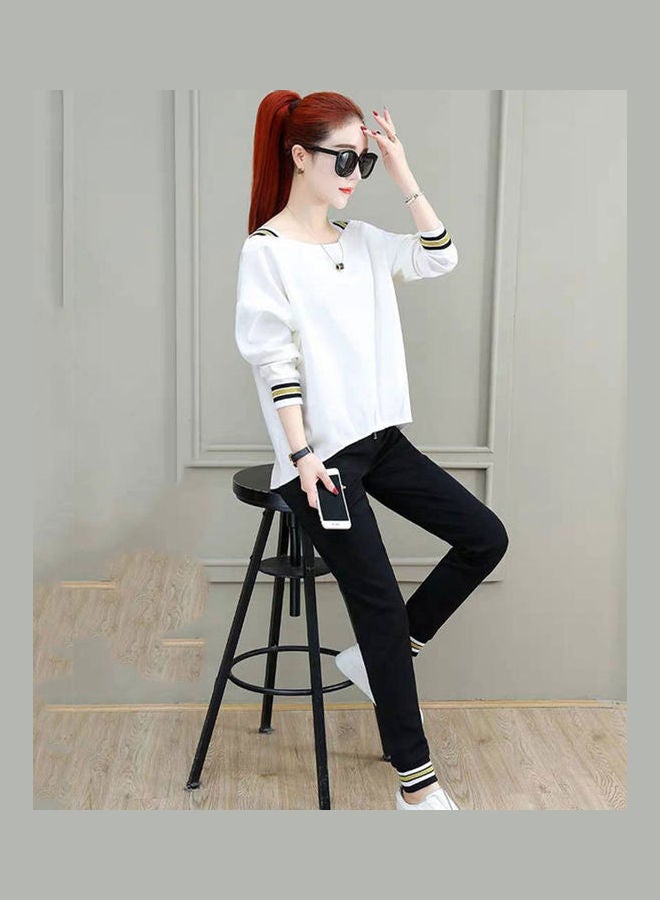 2-Piece Long Sleeves T-Shirt And Pant Set White/Black