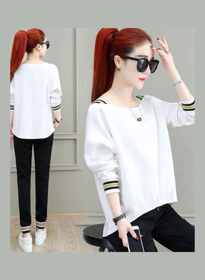 2-Piece Long Sleeves T-Shirt And Pant Set White/Black