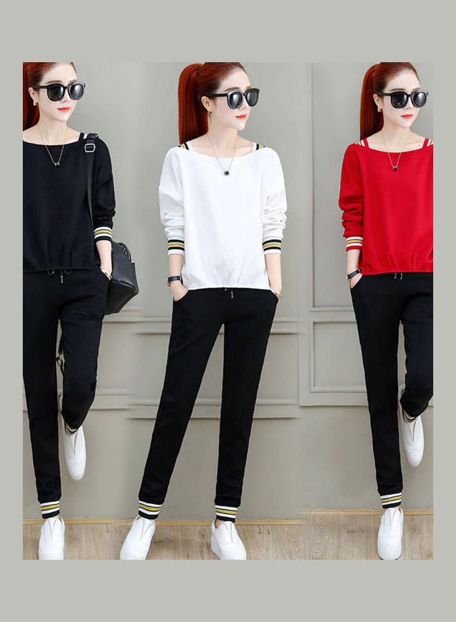 2-Piece Long Sleeves T-Shirt And Pant Set White/Black