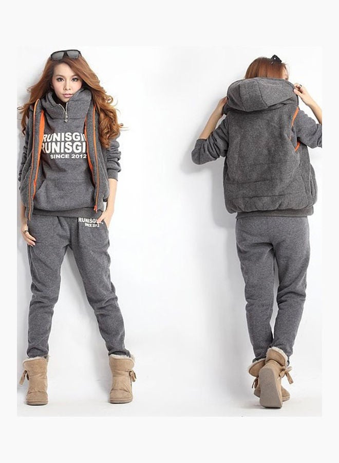 3-Piece Printed Sweater Set Dark Grey/White