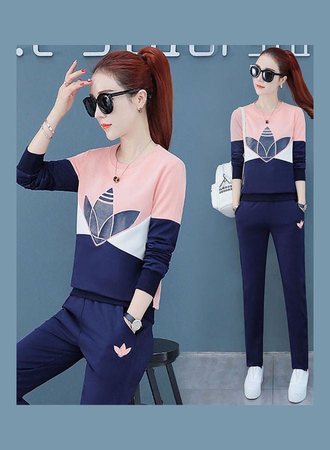 Printed Long Sleeves Top And Pants Set Pink/White/Blue