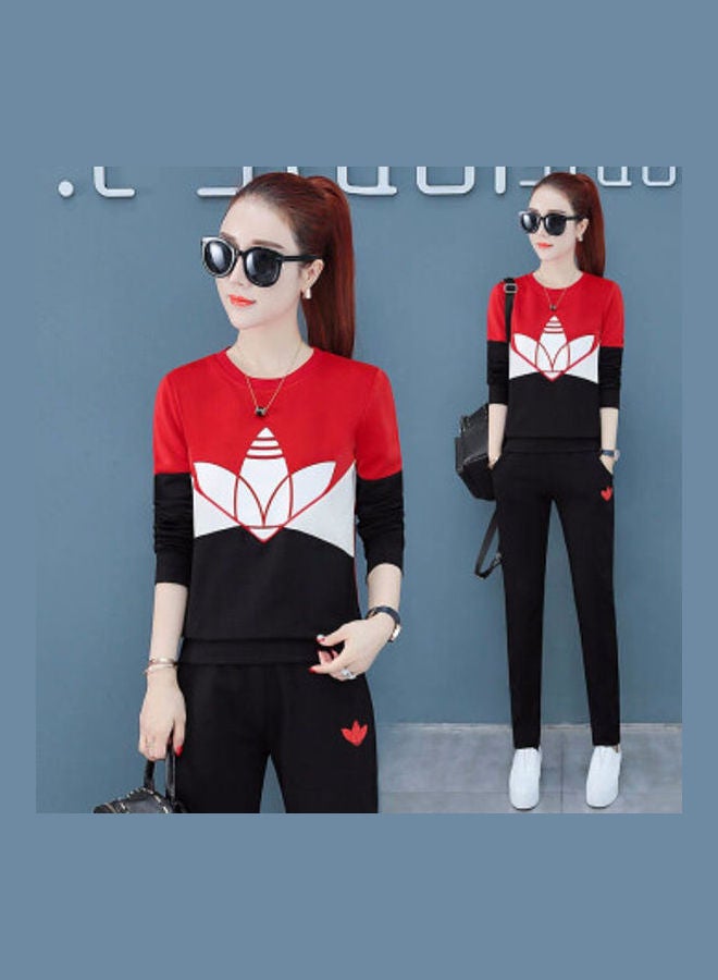 Printed Long Sleeves Top And Pants Set White/Red/Black