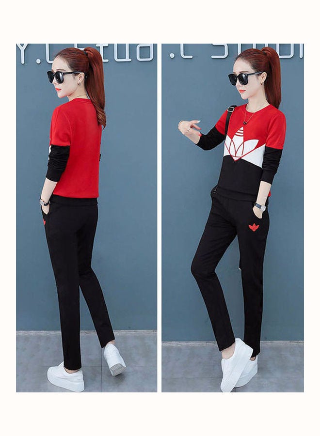 Printed Long Sleeves Top And Pants Set White/Red/Black