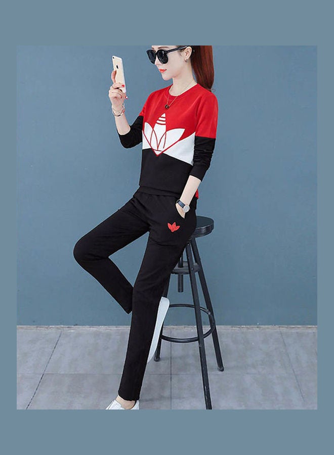 Printed Long Sleeves Top And Pants Set White/Red/Black