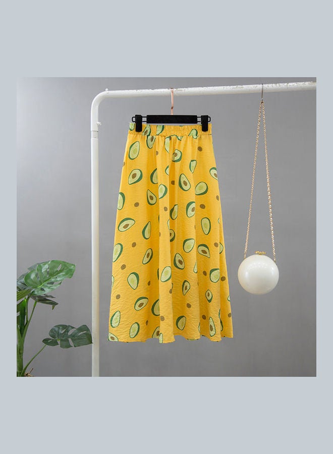 2-Piece Printed T-Shirt And Pleated Skirt Set Yellow/White/Green