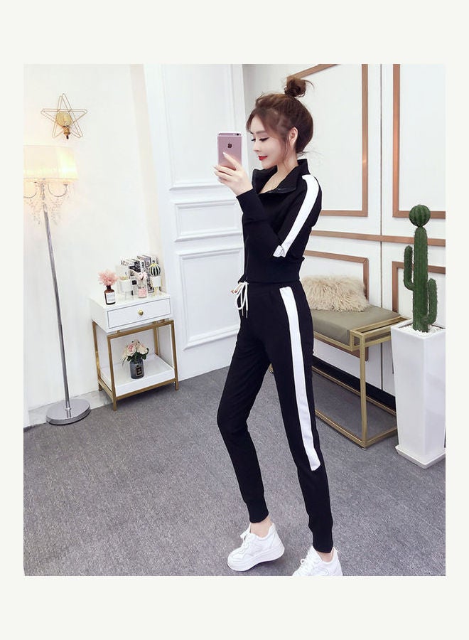 2-Piece Top And Pencil Pants Set Black/White