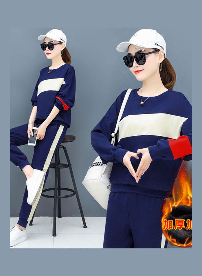 2-Piece Women Loose Velvet Casual Sports Outfit Royal Blue