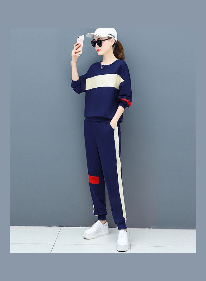 2-Piece Women Loose Velvet Casual Sports Outfit Royal Blue