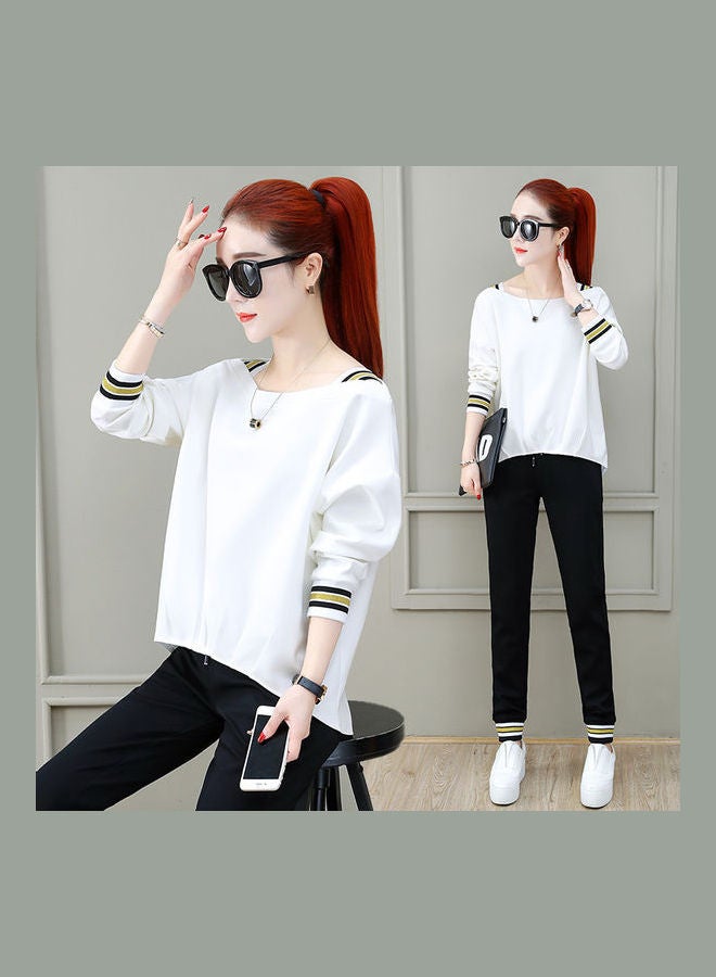 Sports Wear Loose Casual Top and Drawstring Pants Spring Early Autumn Leisure Suits White