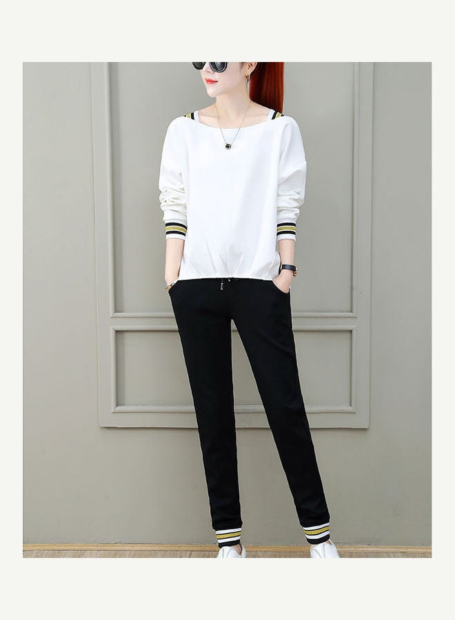 Sports Wear Loose Casual Top and Drawstring Pants Spring Early Autumn Leisure Suits White
