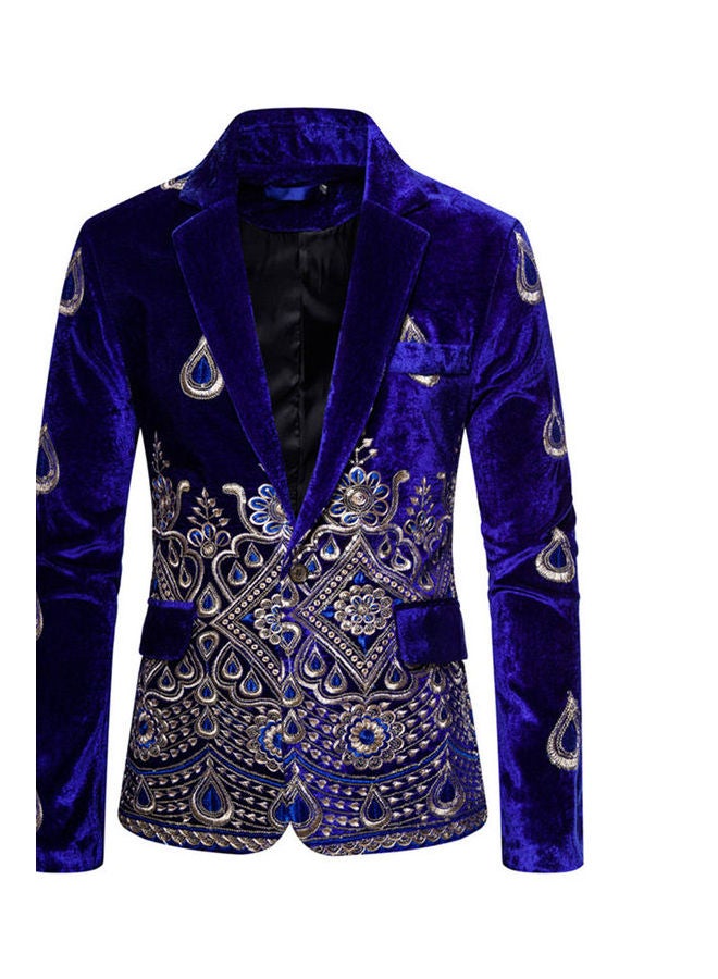 Single Button Embroidered Suit Royal Blue