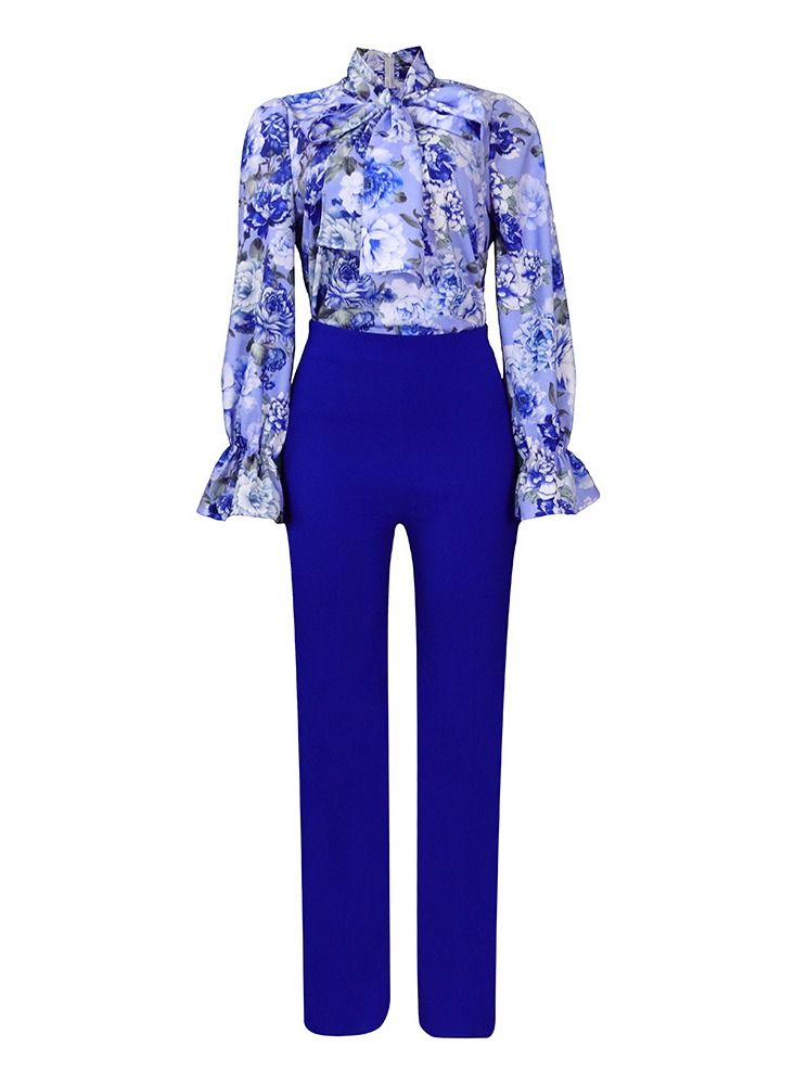 Women's Suit Loose Oversize Casual Printed Long sleeve Shirt And Wide Leg Pants