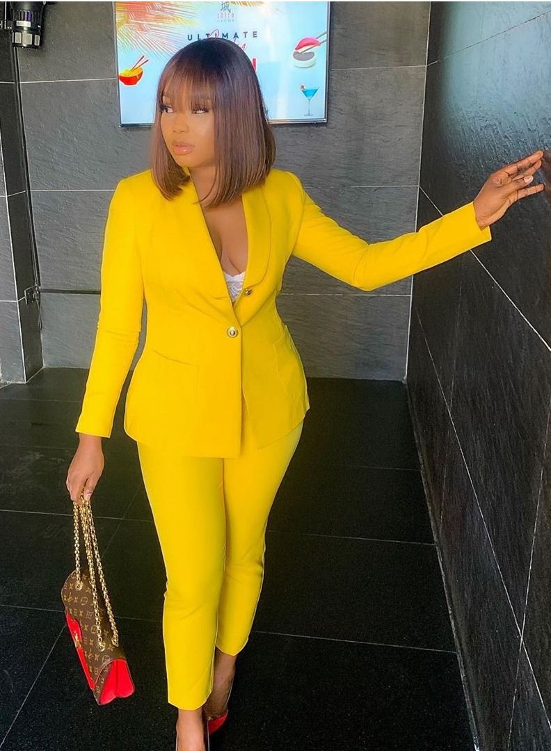 Women's Casual Solid Color Suit, Yellow