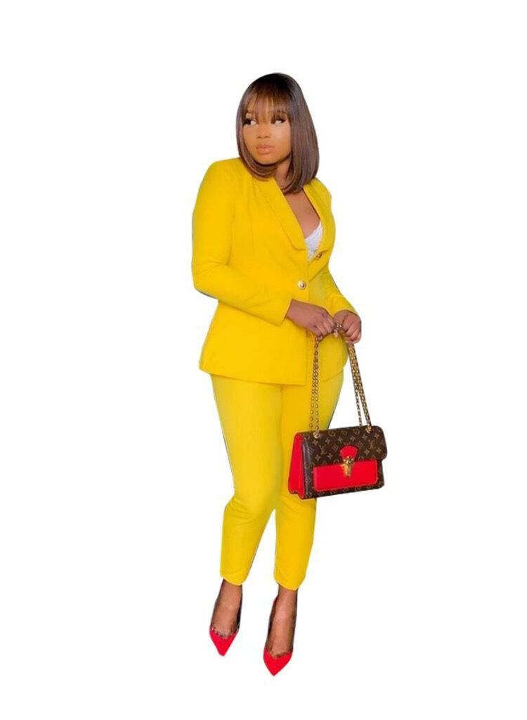 Women's Casual Solid Color Suit, Yellow