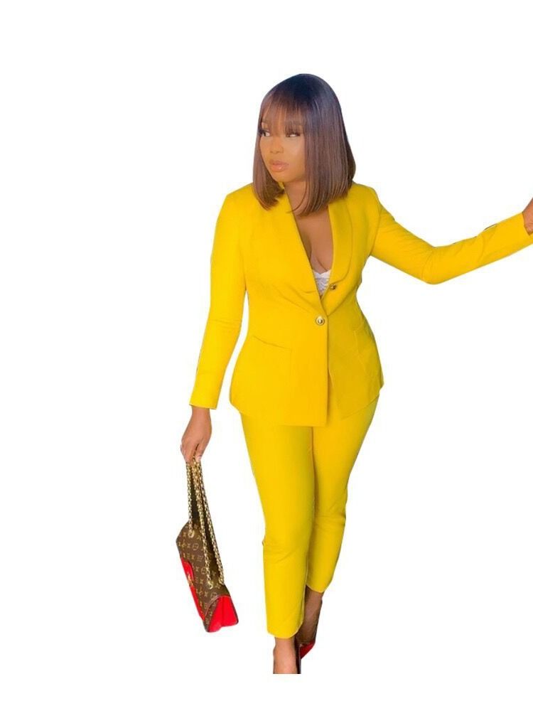 Women's Casual Solid Color Suit, Yellow