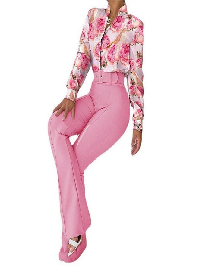 Women's Casual Printing Suit Belt Not Included Pink