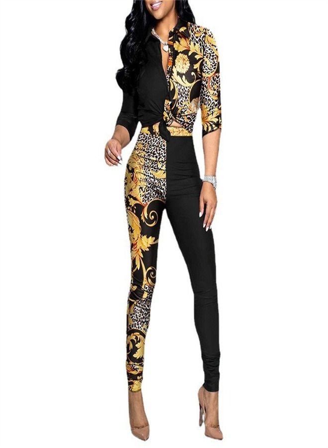 Printed Long Sleeve Casual Suit Multicolour