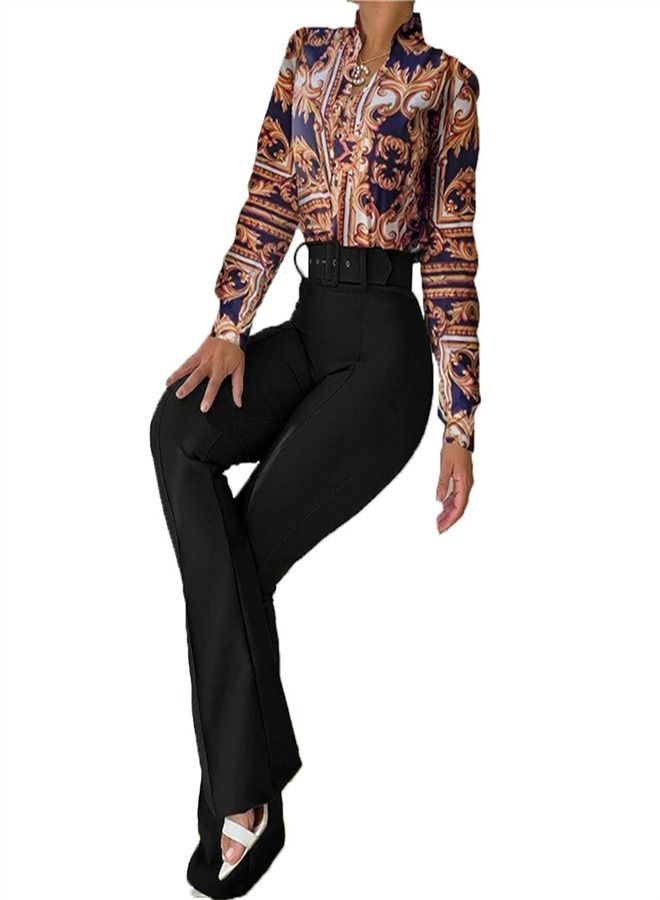 Women's Casual Printing Suit Belt Not Included Brown