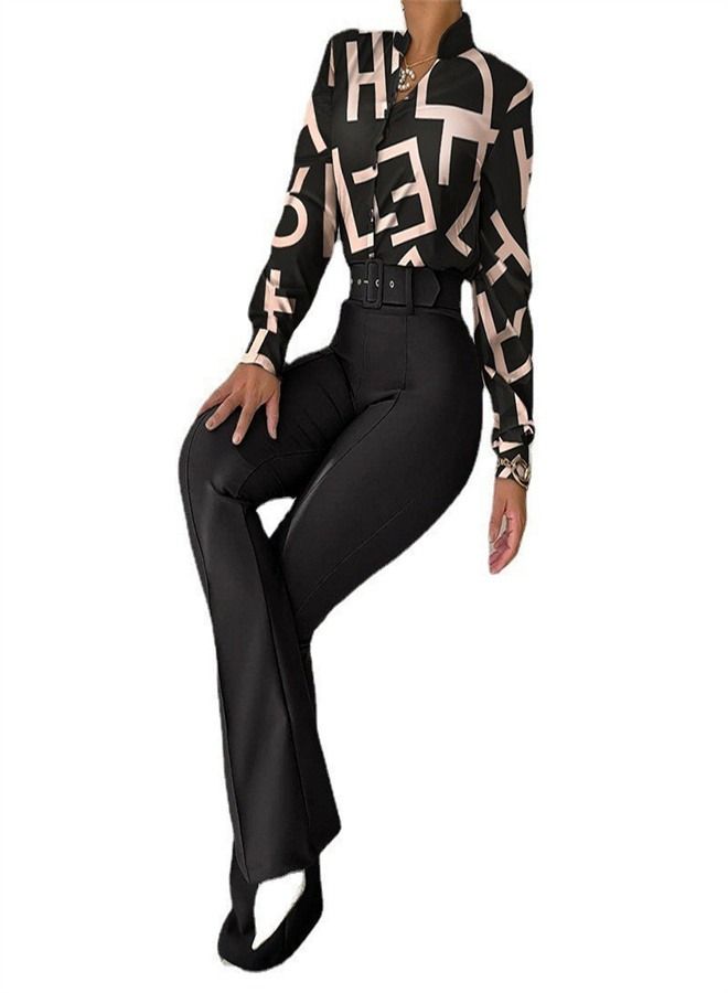 Women's Casual Printing Suit Belt Not Included Black