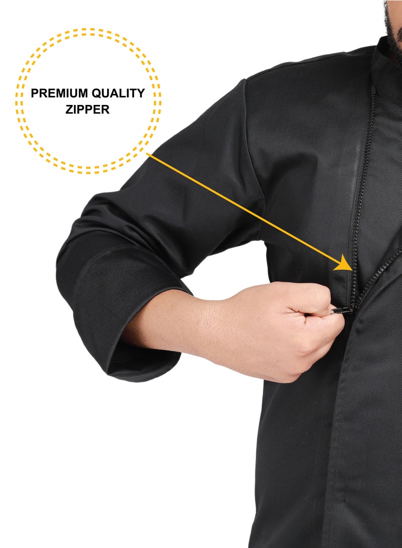 Men's Chef Coat Zipper Closure Made With Breathable Cotton And Polyester