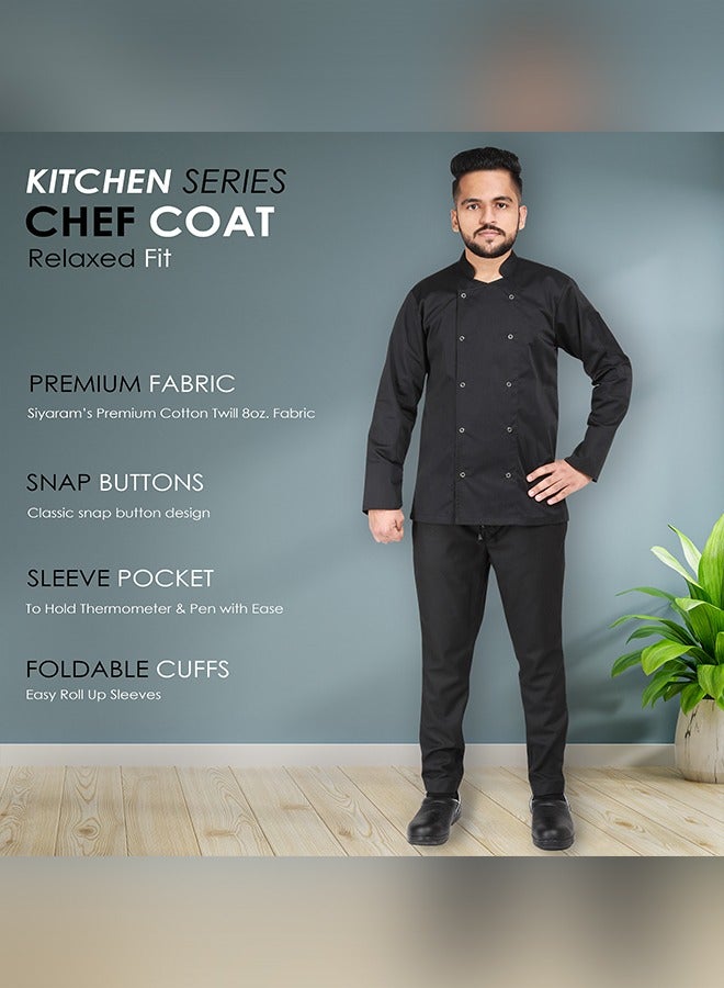 YANEK Chef Jacket Coat Long Sleeve with Snap Buttons made from Breathable Twill Cotton with Sleeve Pocket | For Restaurant, Cafe, Bakery, Home Kitchens | Wash and Wear Durable Fabric